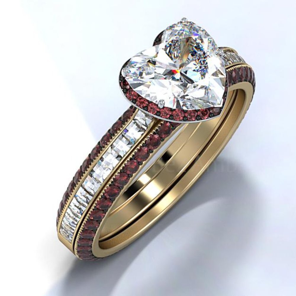 🎁 New Beautiful Independent Heart Red Diamond Wedding Ring, GPMB1440